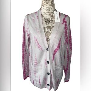 NWT Unsubscribed Boyfriend Cardigan Tie Dye Pink White Cashmere Sz XS
